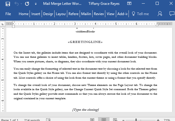 Mail Merge Letter Word Template