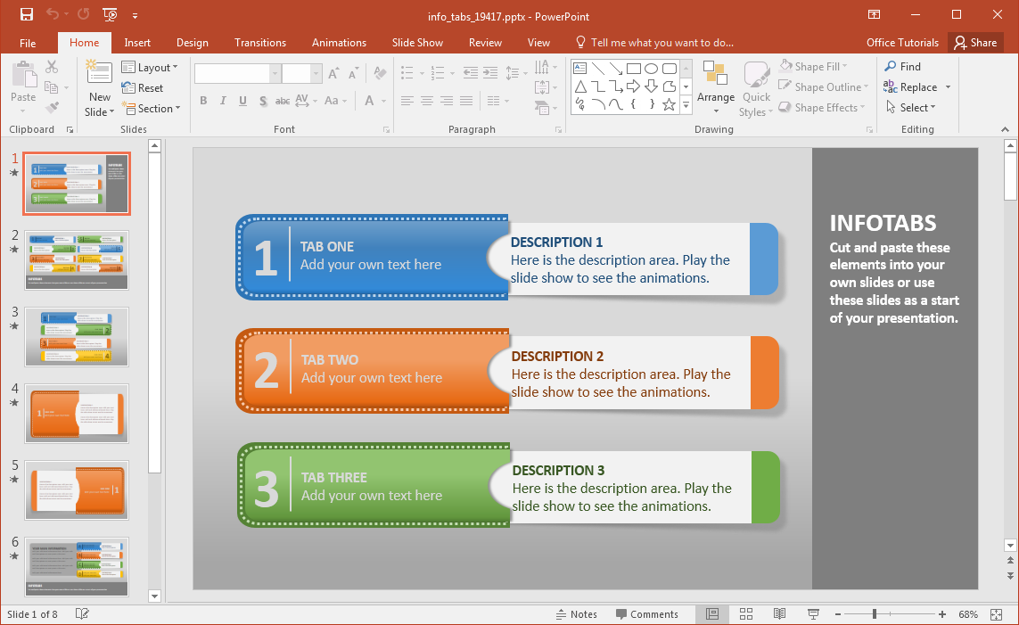 Create Animated Infographics With Info Tabs PowerPoint Template Regarding Powerpoint Replace Template