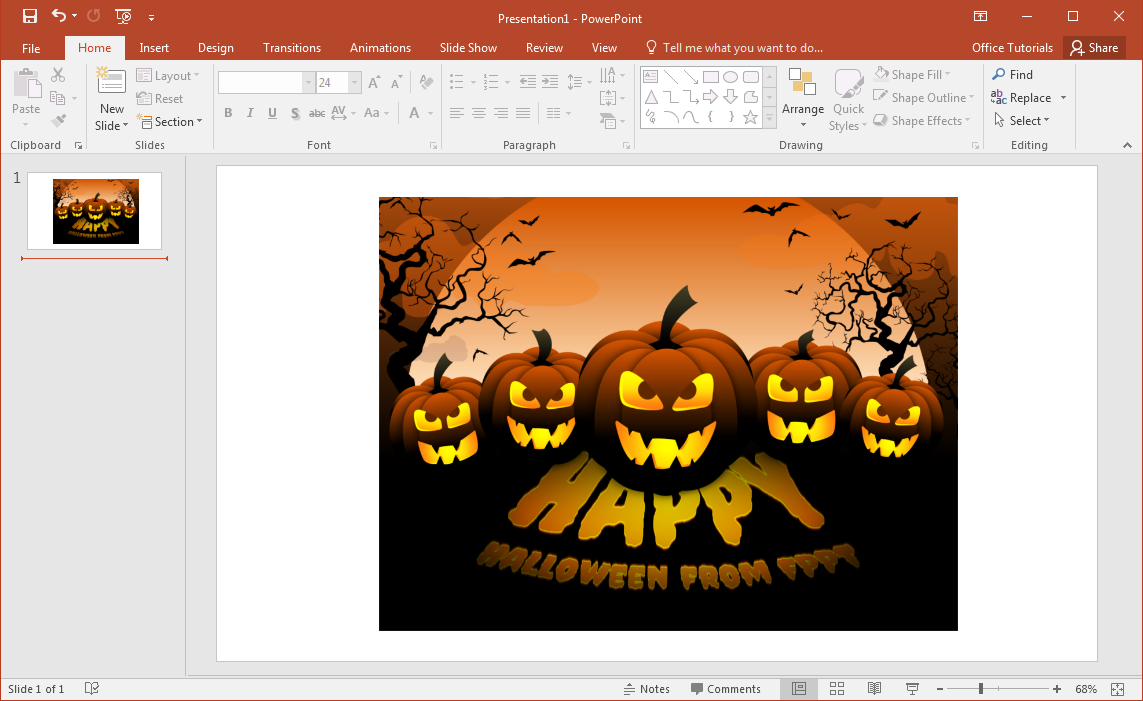 Scary pumpkin clipart slide design for PowerPoint