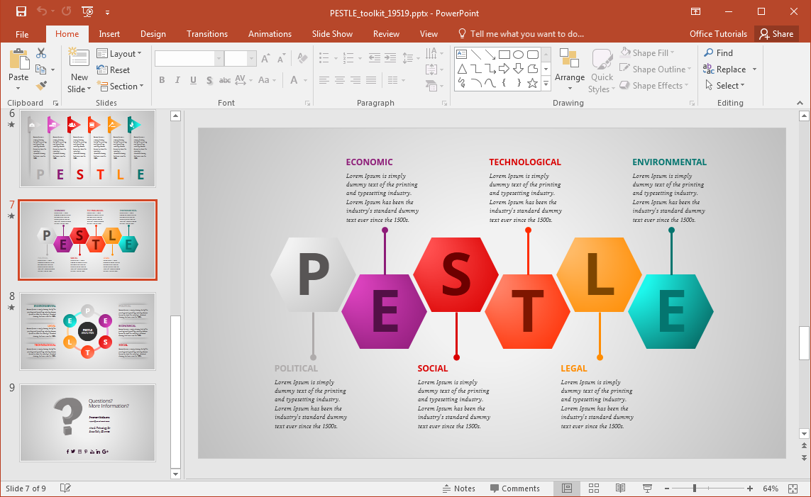 PESTEL Slide Design Diagram (Horizontal) - FPPT For Pestel Analysis Template Word