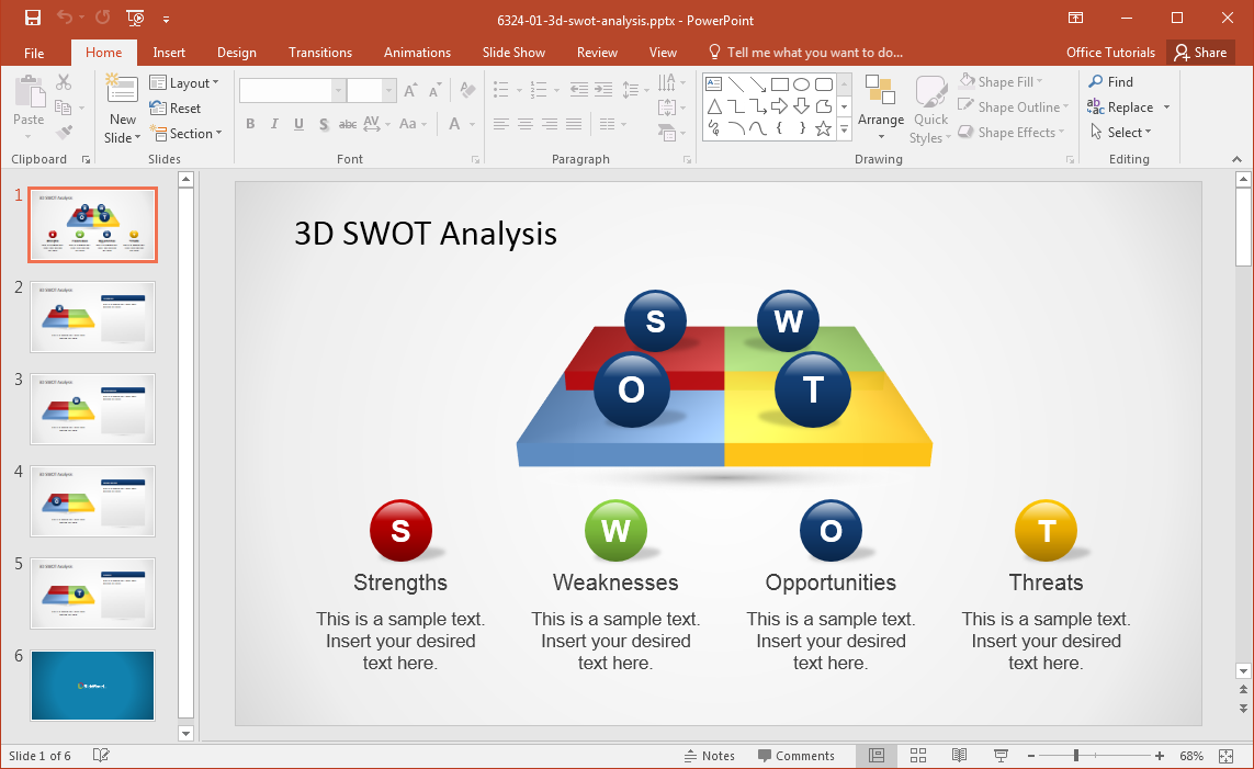 Example of a 100% editable 3D SWOT Analysis slide template for PowerPoint & Google Slides