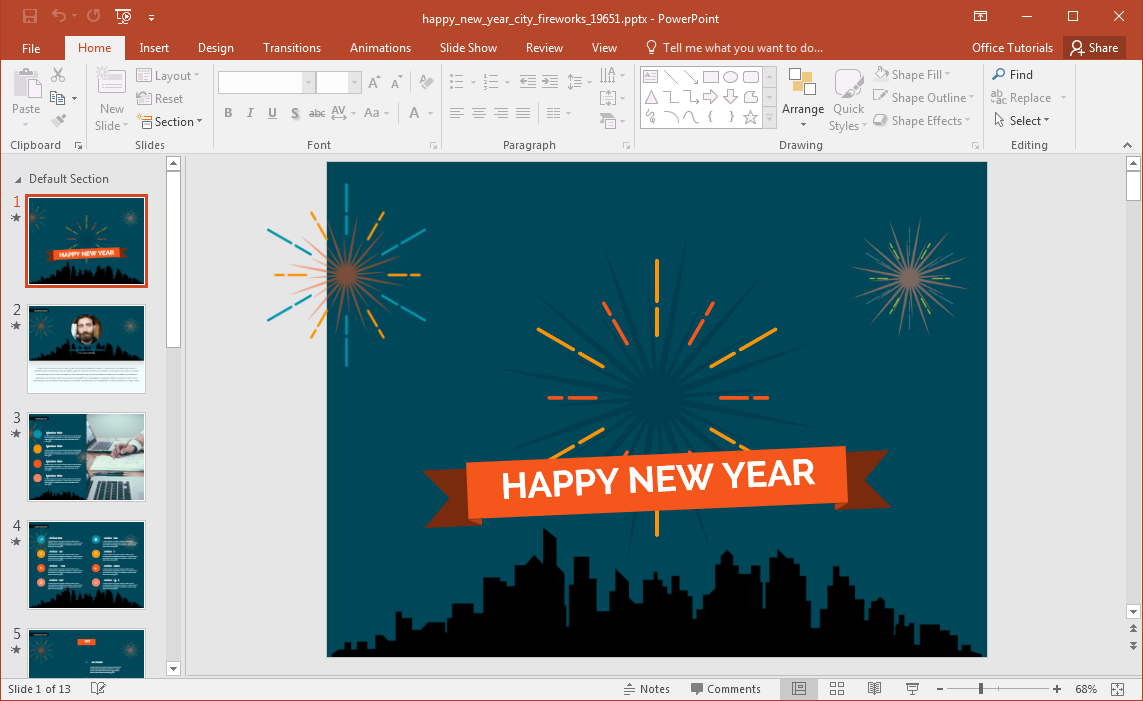 Animated Happy New Year City Fireworks Powerpoint Template