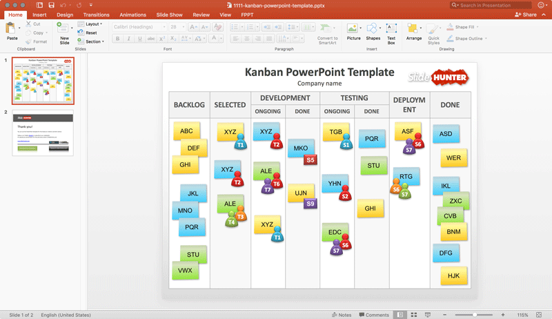 Example of editable Kanban Board PowerPoint Template with Sticky Notes