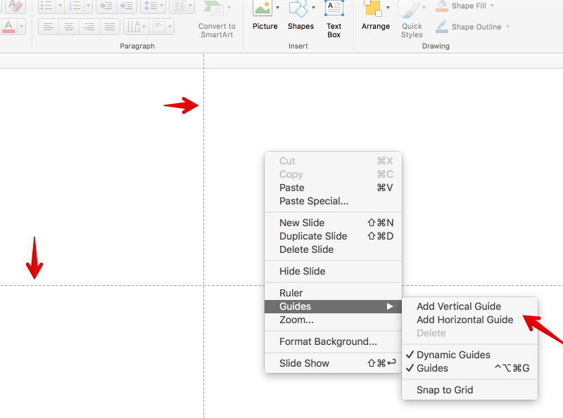 insert guides in powerpoint for mac automatically