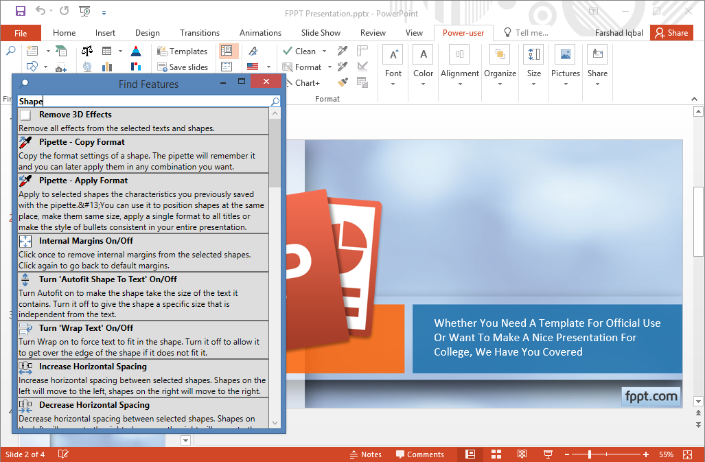 Search and find Power-User Features in PowerPoint presentations