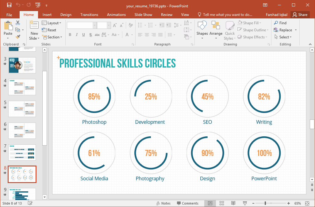 Professional Skills Circles in Resume Presentation Template
