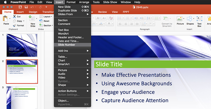 page numbers do not show in powerpoint for mac