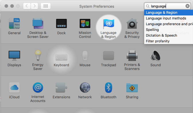 Language and Region preferences in System Preferences (Mac)