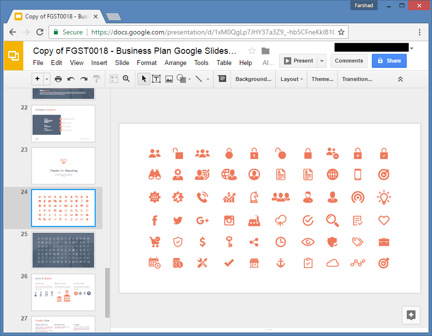 Icon set for Presentations in Google Slides