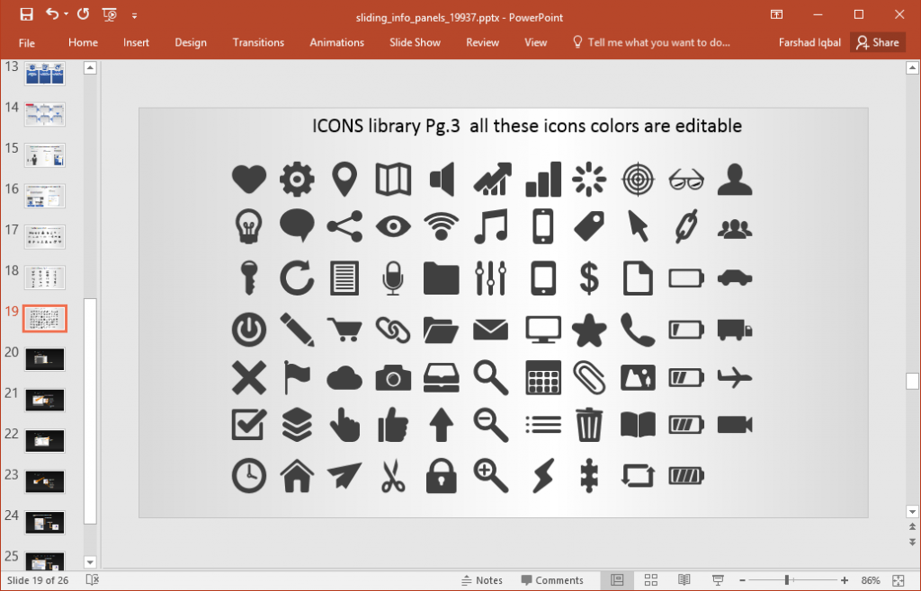 Example of Icons library for PowerPoint presentations with editable shapes