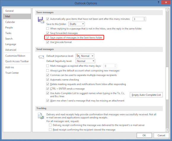 How To Prevent Saving Sent Messages in Outlook 2016