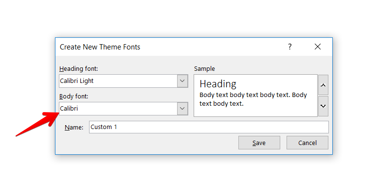 Theme Fonts in PowerPoint - Calibri (Body) vs. Calibri