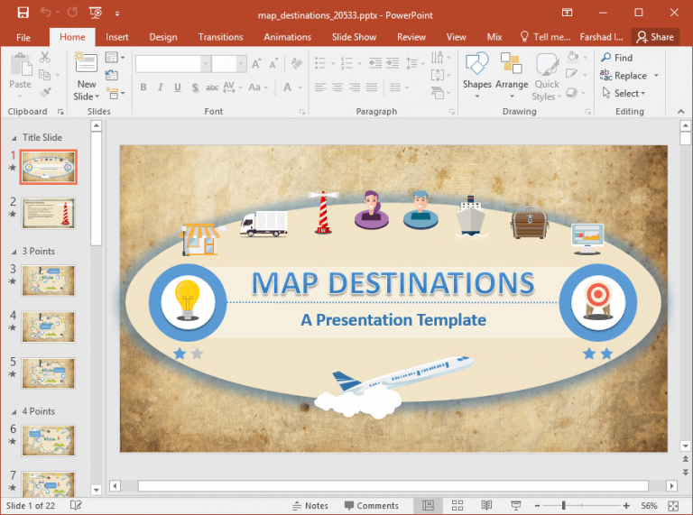 Animated Custom Maps PowerPoint Template   Map Destinations Powerpoint Template 768x571 