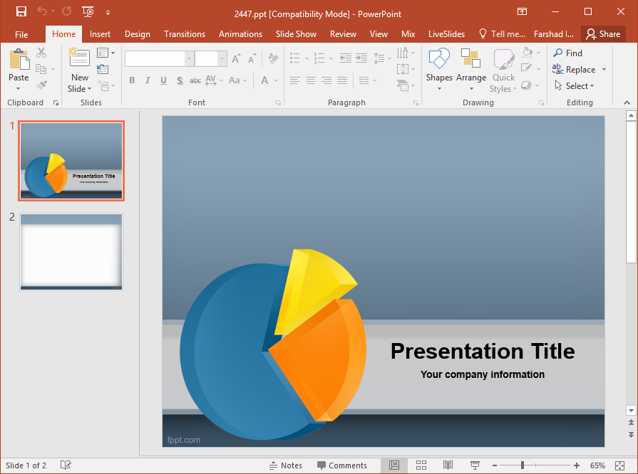 3D Chart PowerPoint Template with pie chart title slide