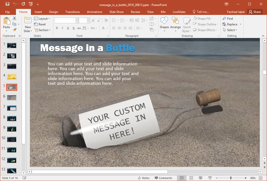 edit your message in a bottle slide