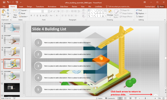 bulleted list with building illustration