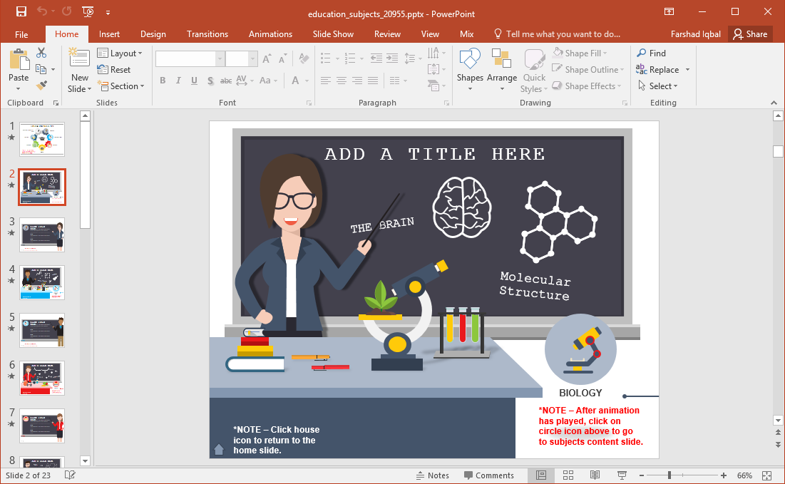 Animated Education Subjects PowerPoint Template