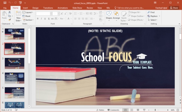 school focus powerpoint template with books background
