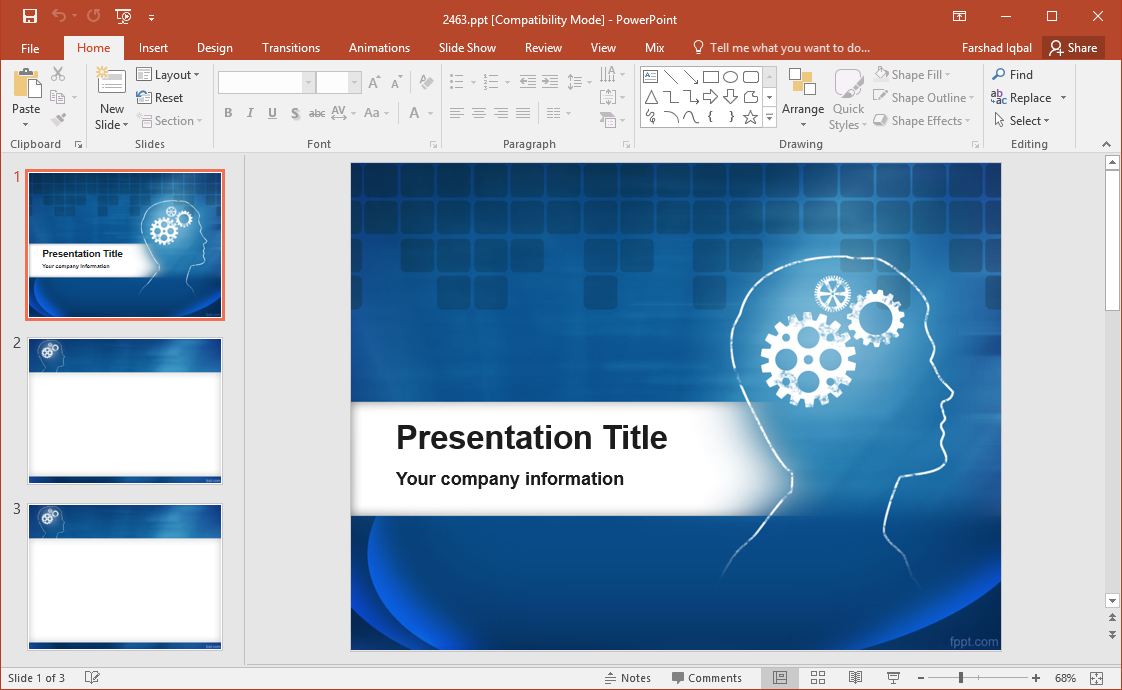 brain and gears powerpoint template