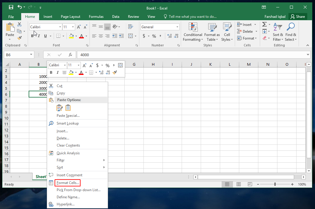 Format cells in microsoft excel