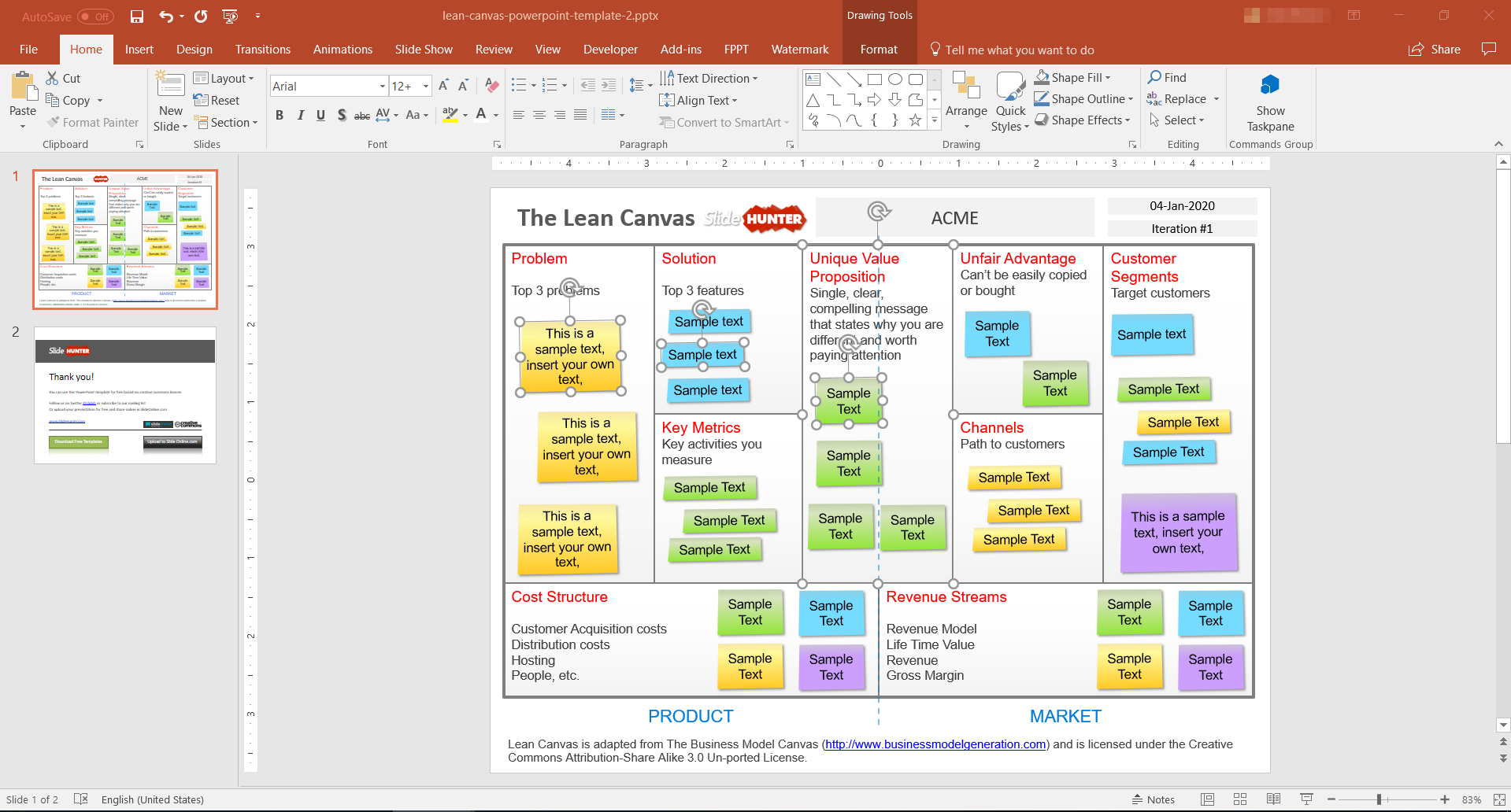 Free editable lean canvas template for PowerPoint - 4x3 format