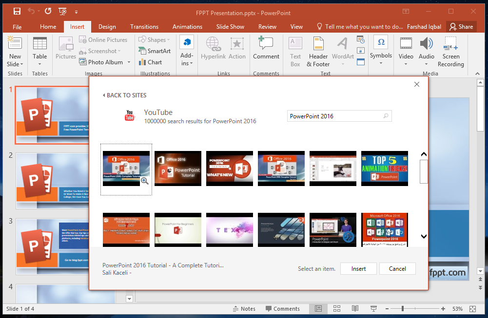 insert videos in powerpoint from youtube
