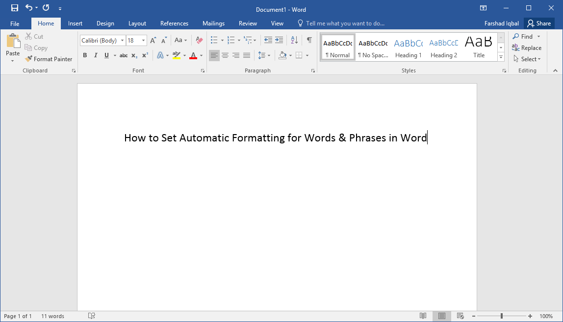 Setting automatic formatting for word