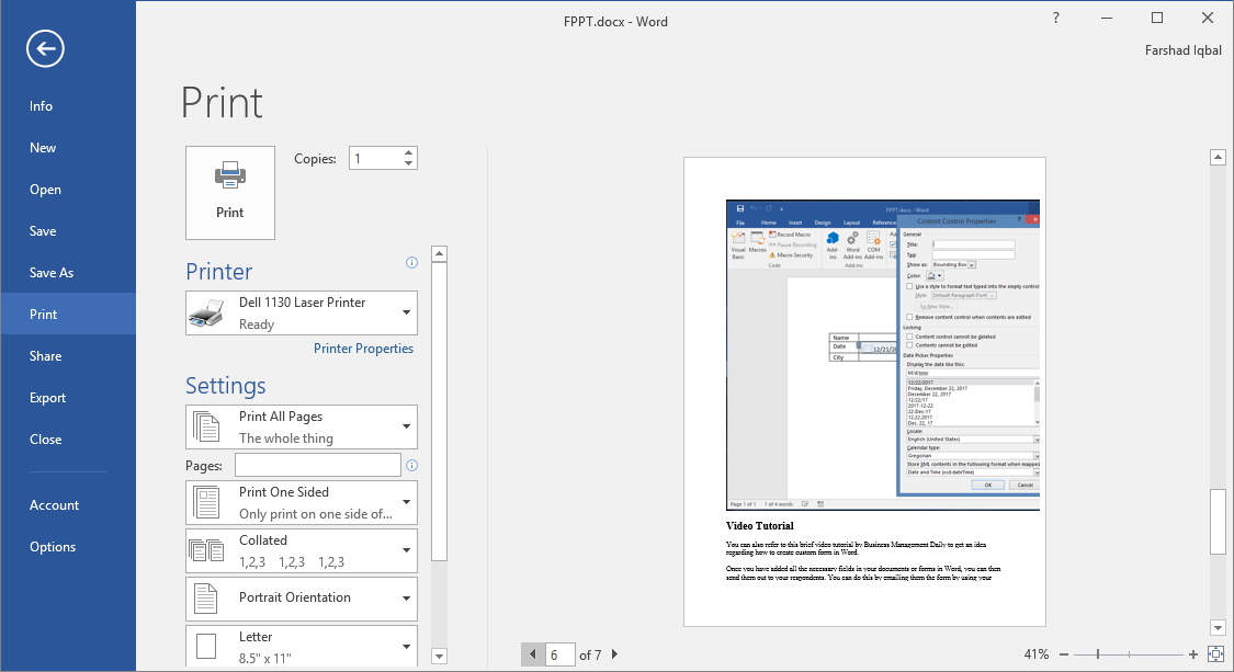 Print Preview in Word