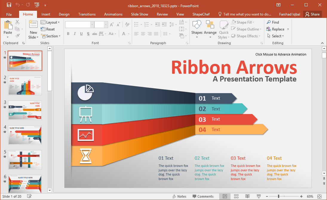 Animated Ribbon Arows PowerPoint Template