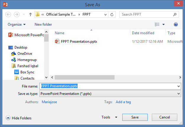 PPTX File Format - PPTX File in Save As dialog box - PowerPoint