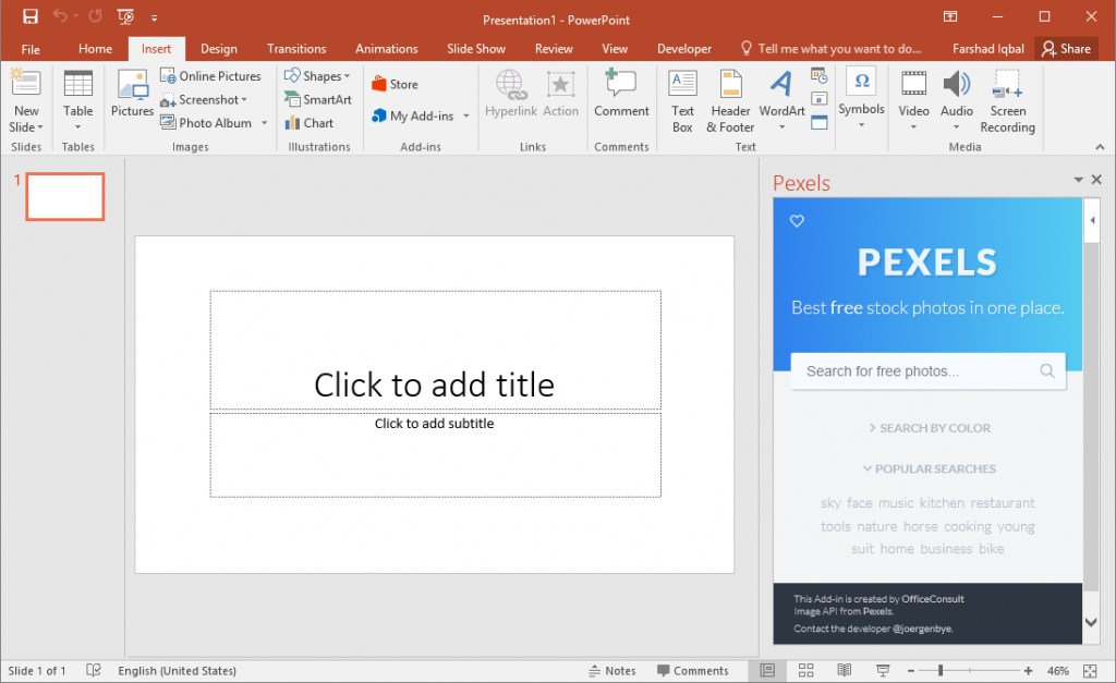 Free Stock Photos for PowerPoint Presentations with Pexels Add-in