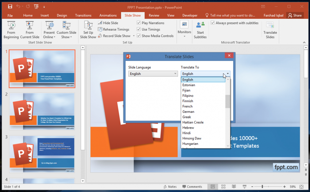 Display Translated Subtitles in PowerPoint With Presentation Translator