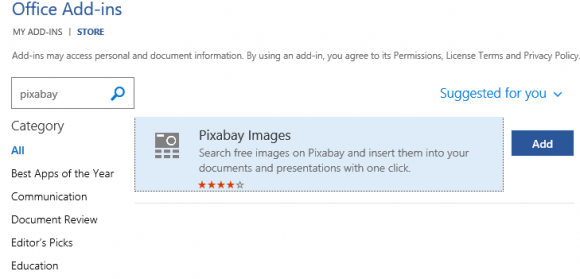 get the pixabay add-in for word