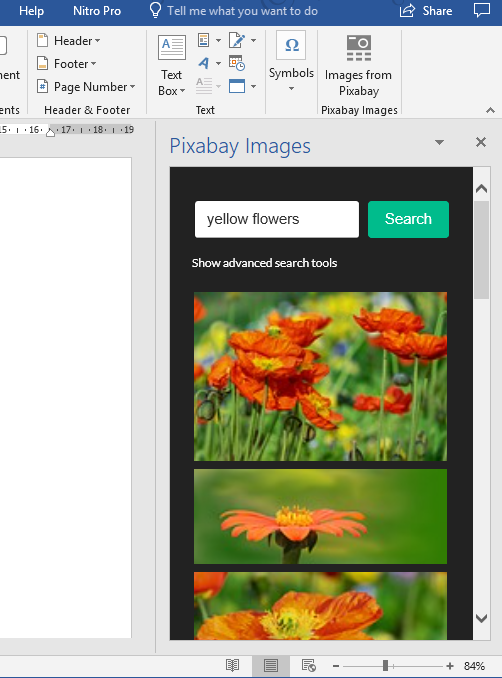 search for images in the pixabay taskpane