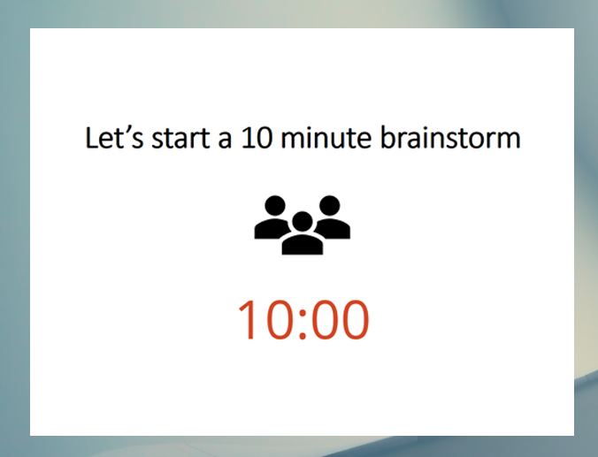 PowerPoint Timer Add-in - Example of 10-minute timer for a brainstorming session
