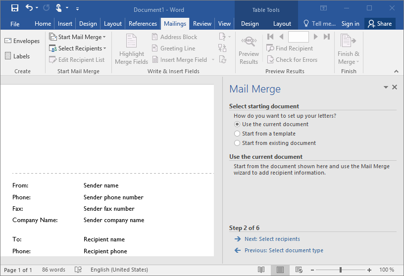 do a step by step mail merge in word for mac