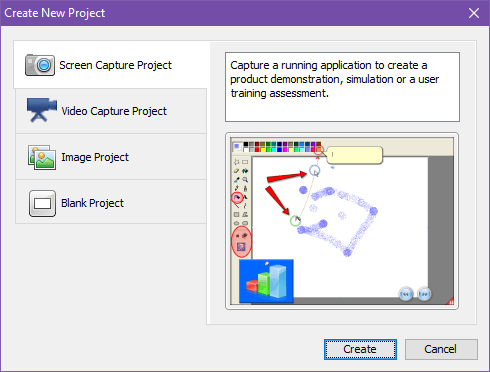 Create-New-Project-And-Choose-Screen-Capture-Type