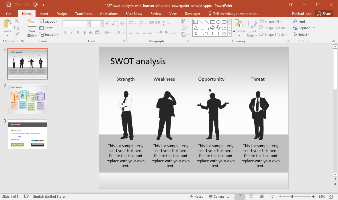 Free SWOT PowerPoint Template with Human Silhouette