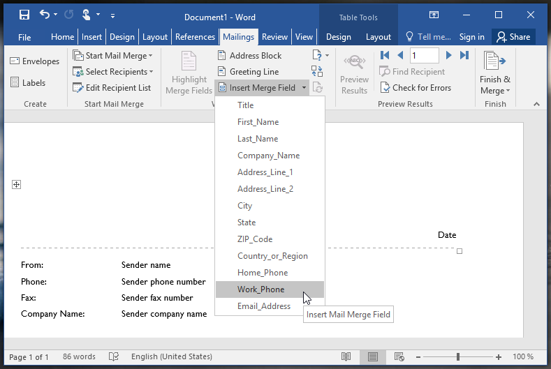 create a mail merge from excel