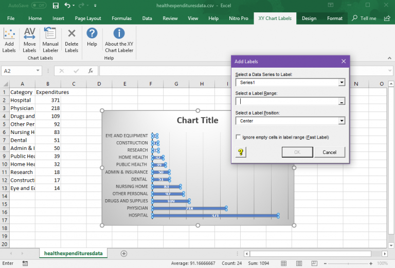 Add Labels to XY Chart Data Points in Excel with XY Chart Labeler