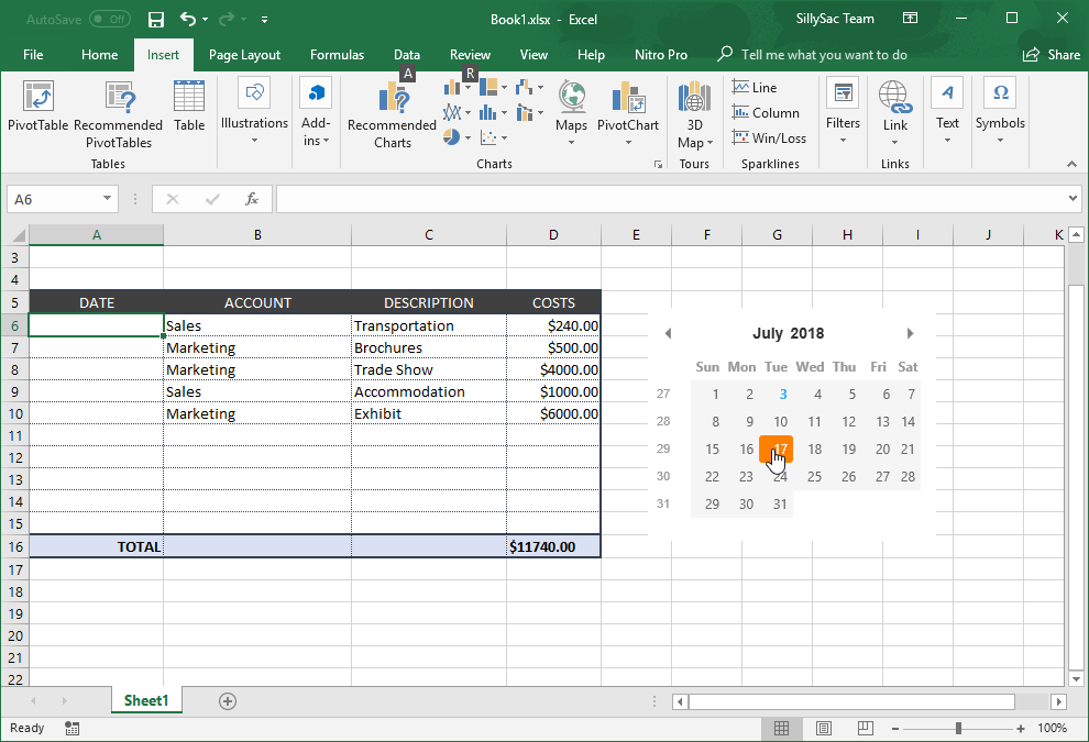 add date picker to excel column