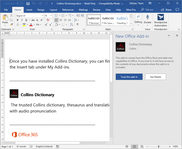 Collins Dictionary Add-In for Office