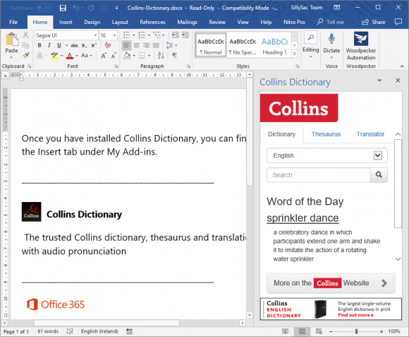 Use Collins Dictionary for Office Programs