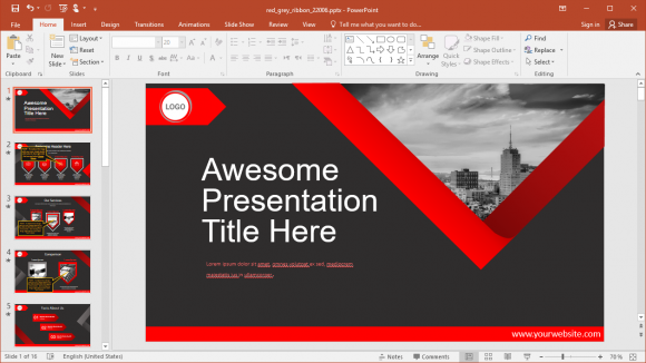 Animated Red Ribbon PowerPoint Template
