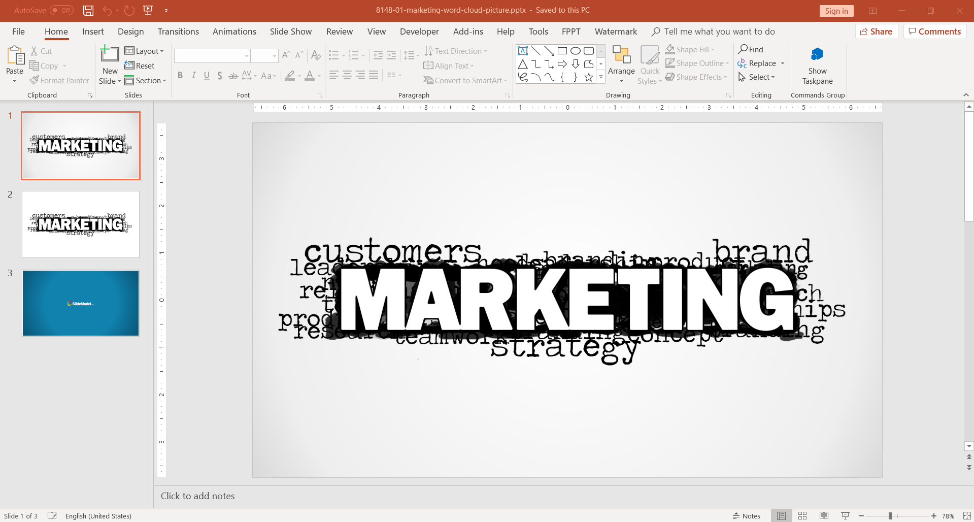 Marketing Cloud words diagram for PowerPoint
