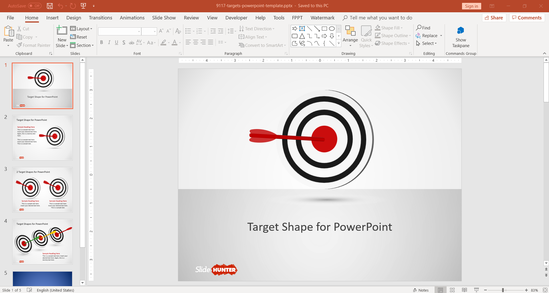 Target shape diagram for PowerPoint PPT presentations with the Goal diagram style