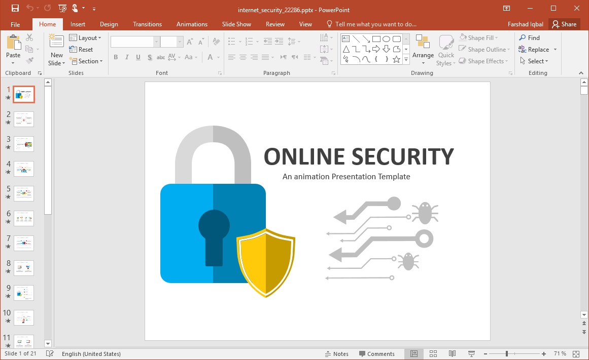 Animated Internet Security PowerPoint Template - Example of presentation template on Internet Security and Online security
