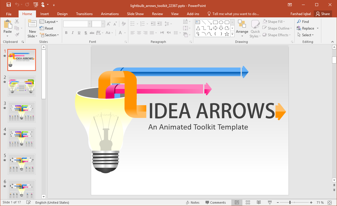Animated Light Bulb Arrows PowerPoint Template