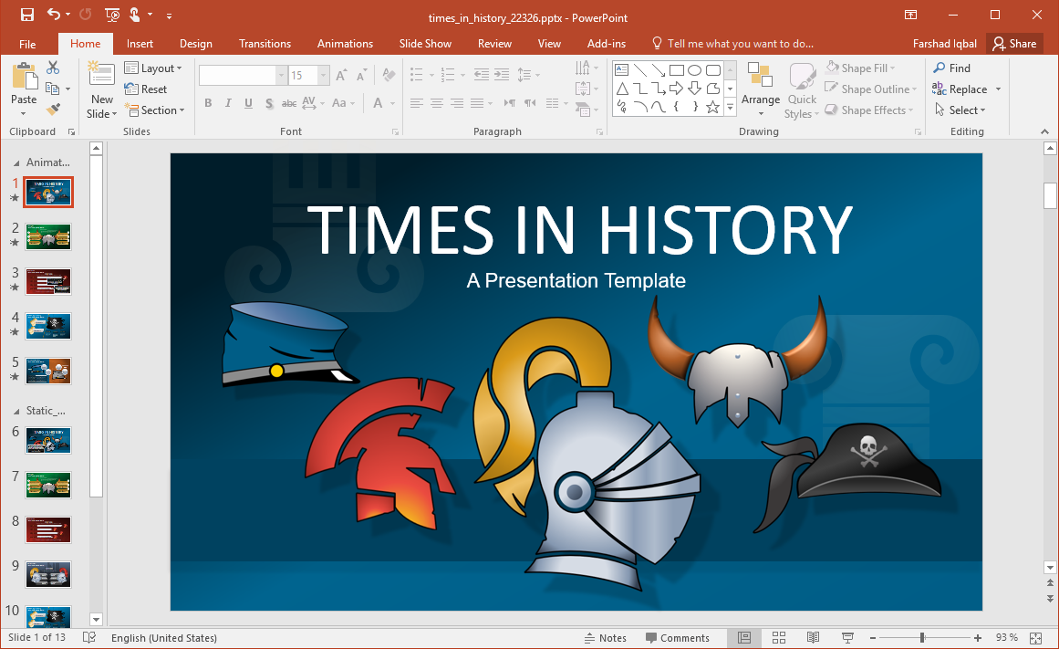 Animated Times In History Powerpoint Template