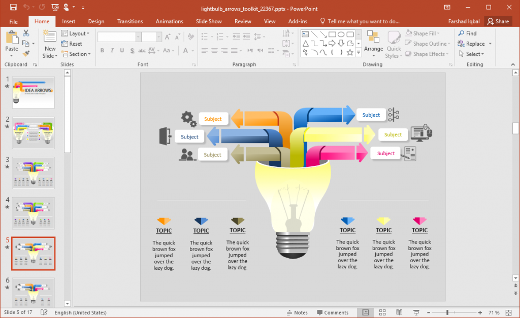 Animated Light Bulb Arrows PowerPoint Template